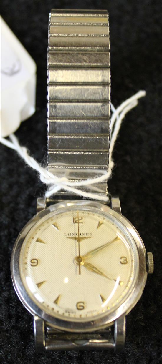 Gentlemans early 1950s stainless steel Longines manual wind wrist watch,(-)